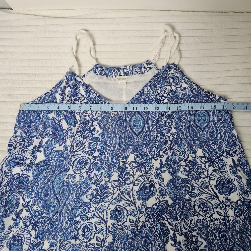 Garnet Hill Maxi Dress Womens PL Blue White Coastal Nautical Rope Strap Cotton - Picture 6 of 11